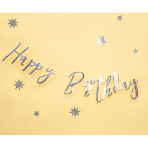 Гирлянда Party Deco "Happy Birthday", серебро, 62 см